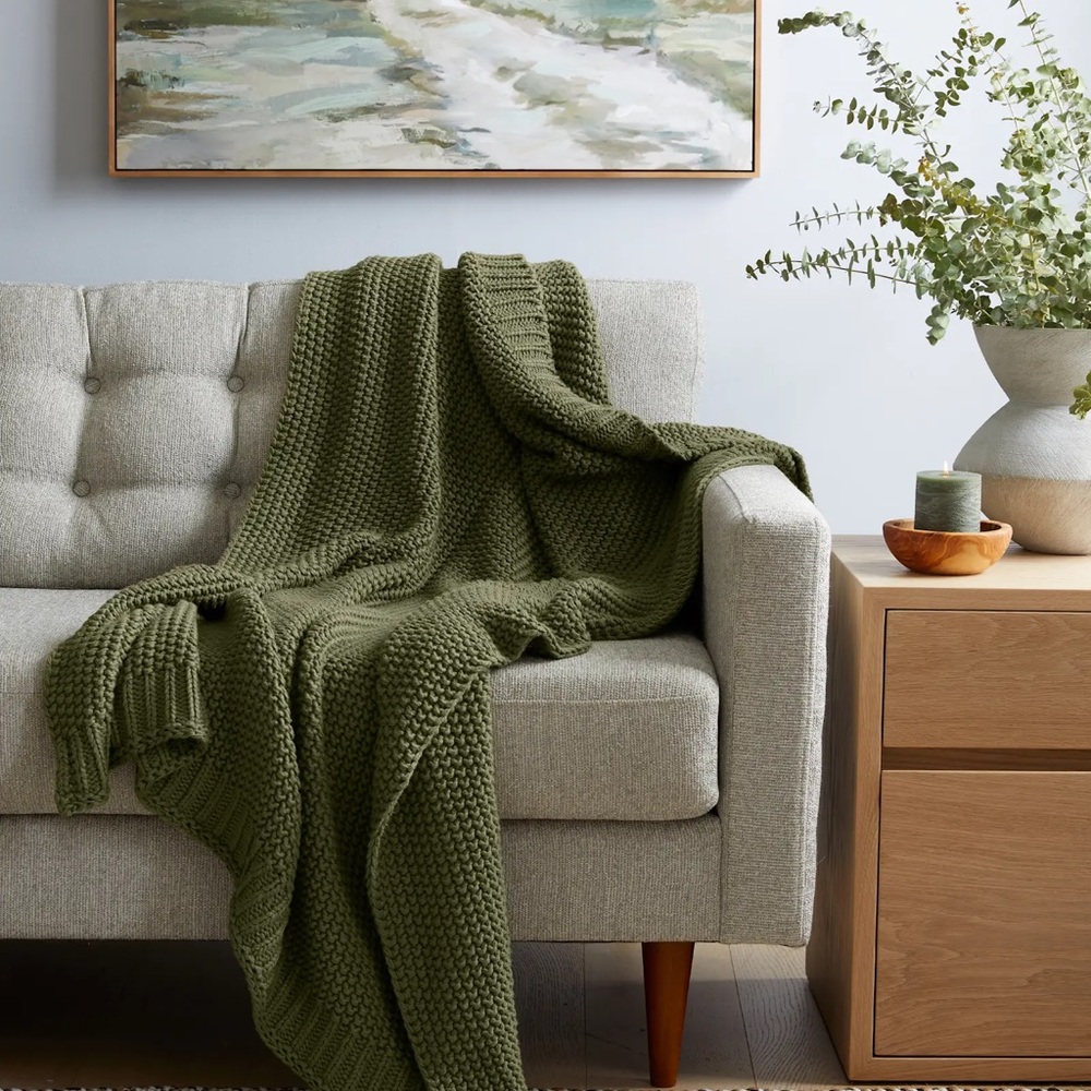 NWT QUINCE Cotton Fisherman Throw - Olive - Picture 2 of 6